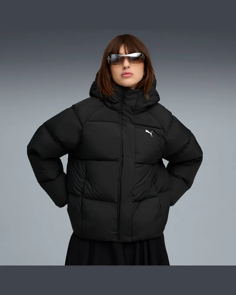 Puma Daunen-Pufferjacke mit Kapuze Damen, Kleidung, Schwarz Schwarz
