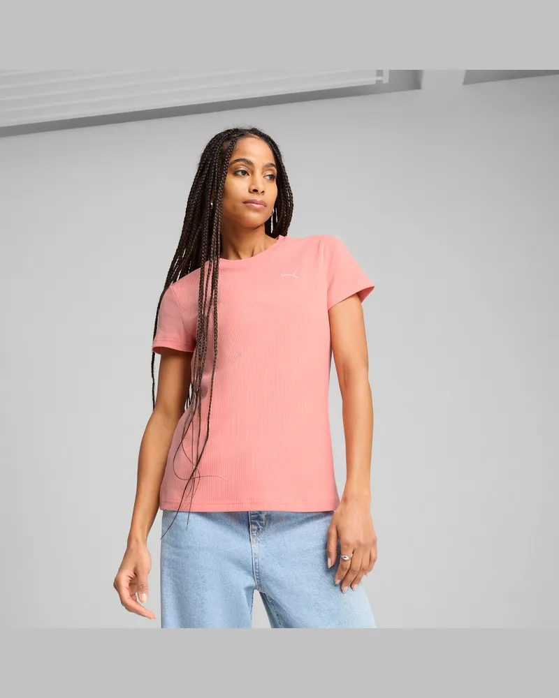 Puma ESS ELEVATED Geripptes T-Shirt Damen, Kleidung, Rosa Rosa