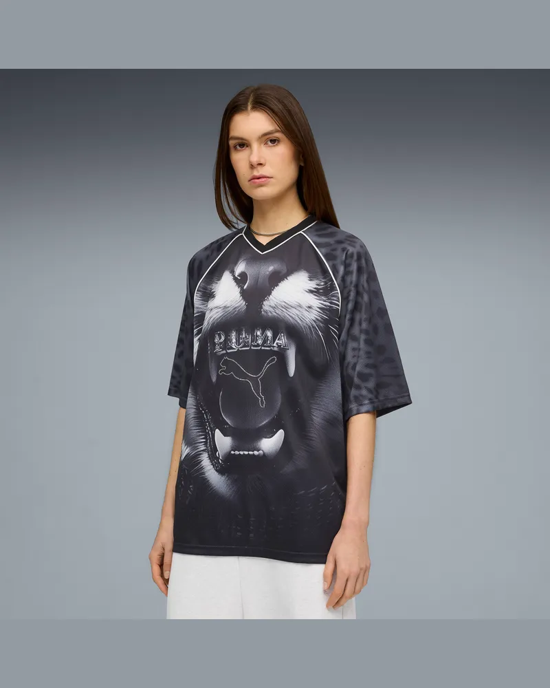 Puma Street Glam Relaxed Graphic Trikot Damen, Kleidung, Schwarz Schwarz
