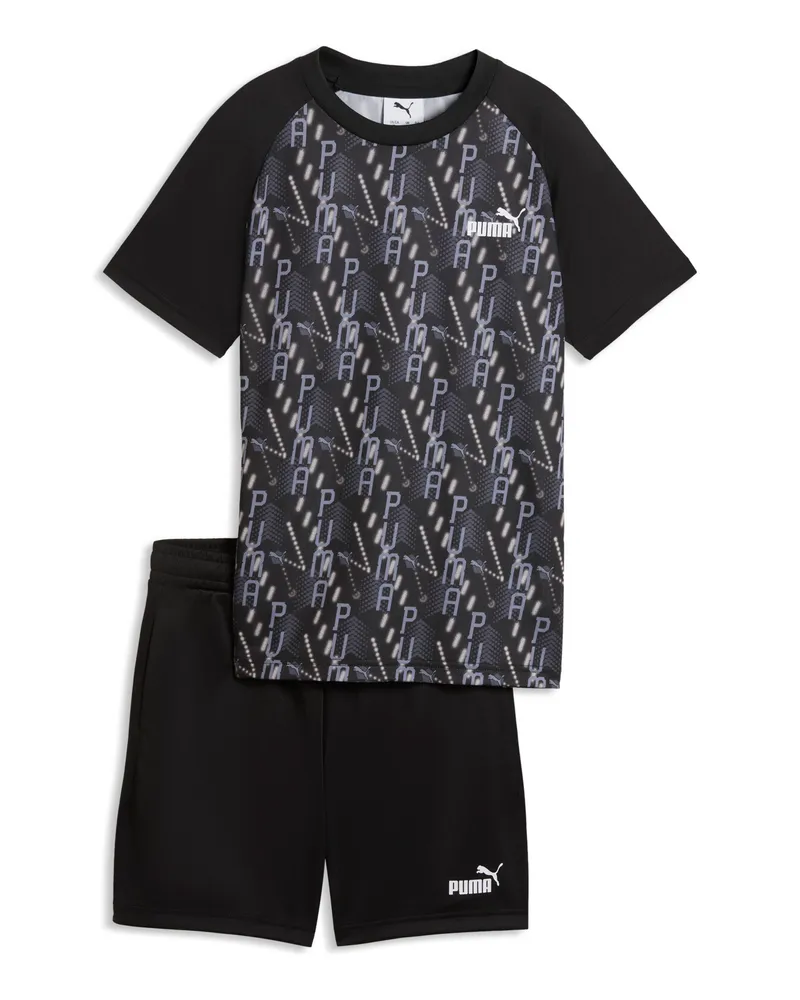Puma TRAIN ALL DAY Essentials Bedrucktes T-Shirt und Shorts im Set Teenager, Accessoires, Schwarz Schwarz