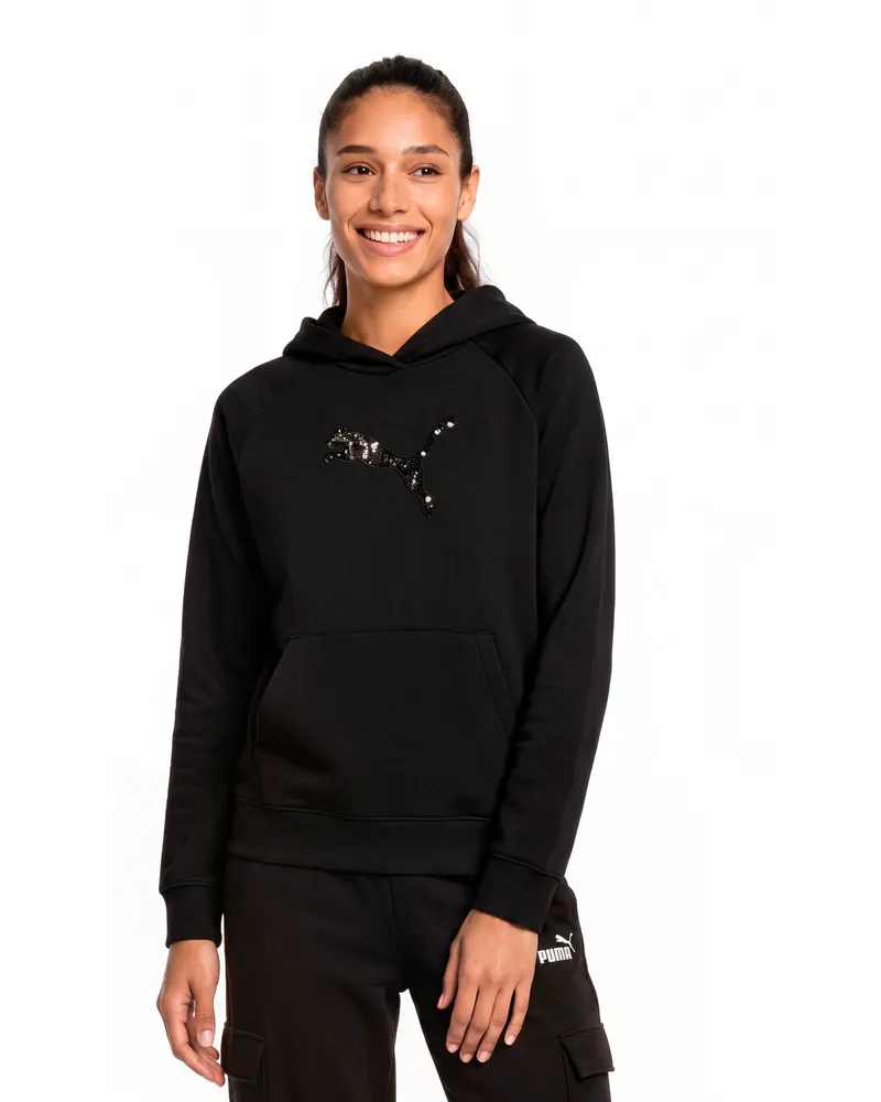 Puma Essentials Sequins Hoodie Damen, Kleidung, Schwarz Schwarz