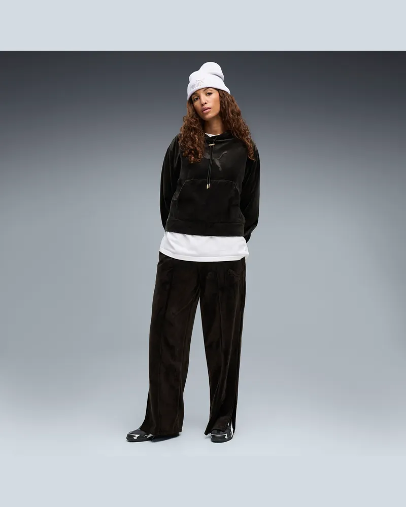 Puma Essentials Elevated Velour Hose mit geradem Bein Damen, Accessoires, Schwarz Schwarz