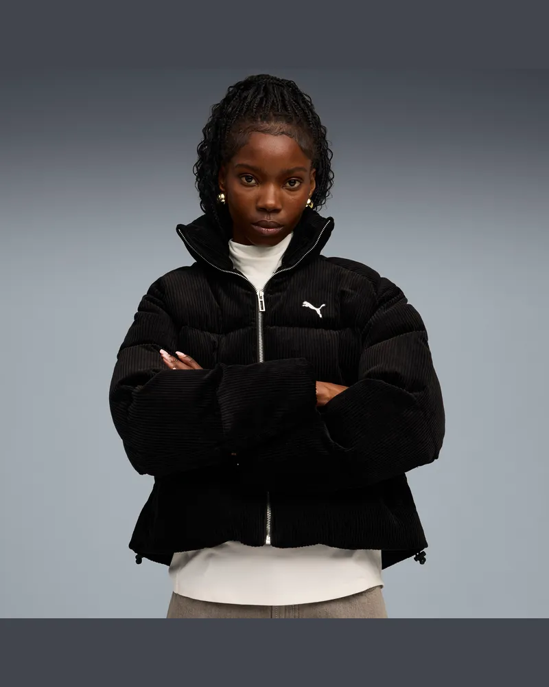 Puma Wardrobe Essentials Cord-Pufferjacke Damen, Kleidung, Schwarz Schwarz