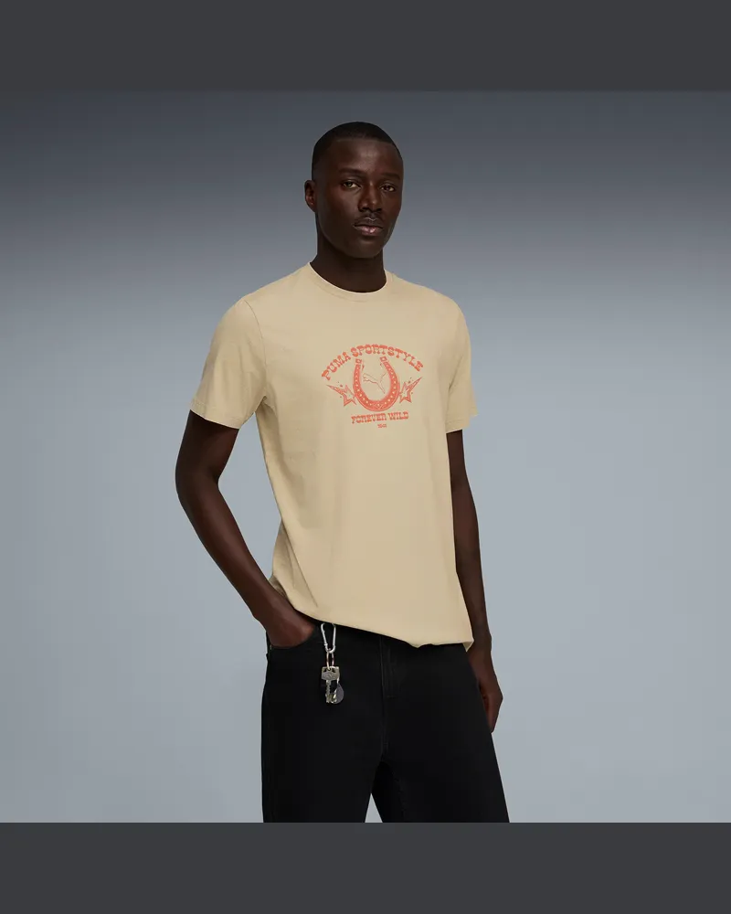 Puma Graphic Retro Washed T-Shirt Herren, Kleidung Beige