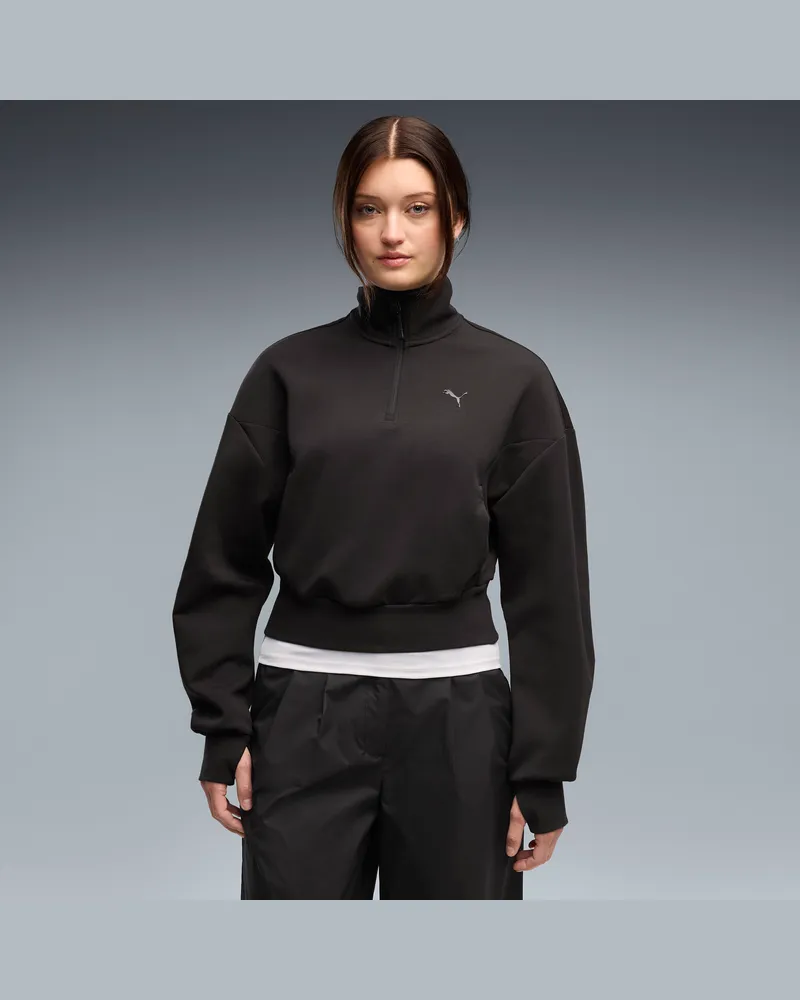 Puma TECH SENSE Crew Sweatshirt mit Reißverschluss bis zum Hals und Ballonärmeln Damen, Kleidung, Schwarz Schwarz
