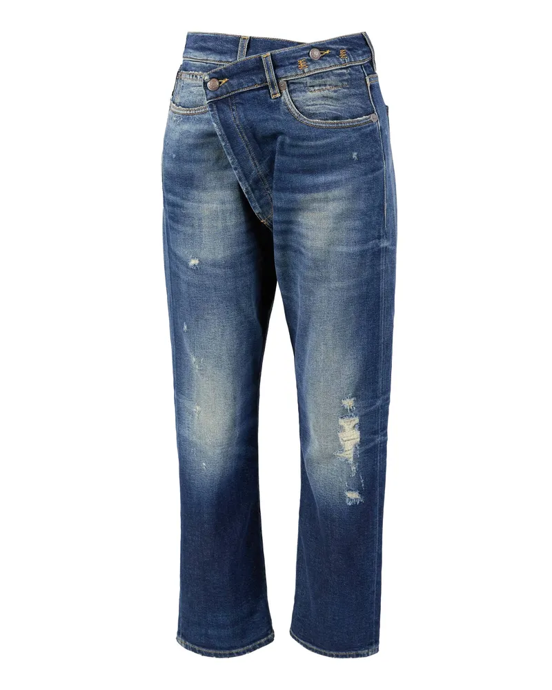 R13 Asymmetrische Relaxed-Fit Jeans 'Crossover' Mittelblau Blau