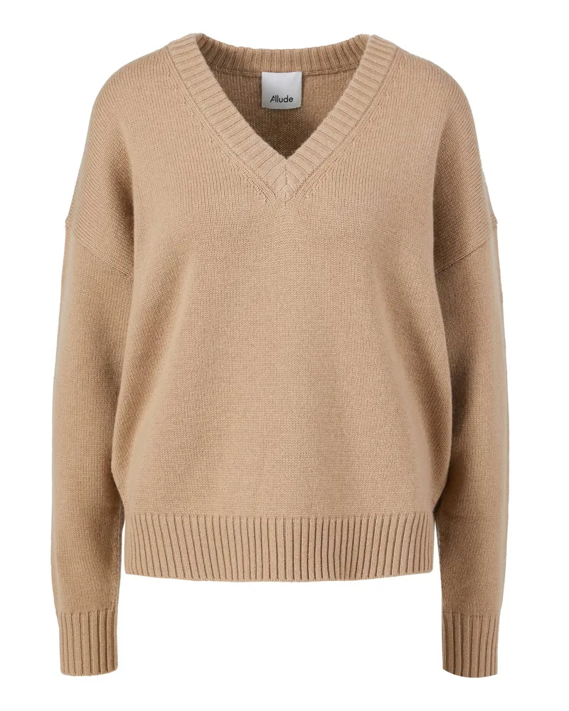 ALLUDE V-Pullover aus Cashmere-Mischung Braun