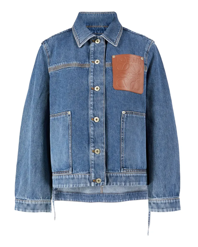 Loewe Jeansjacke mit Lederpatch Marineblau Blau