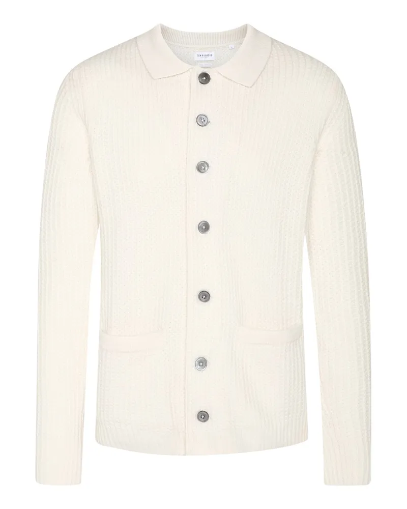 Tom Rusborg Strickjacke aus Kaschmir mit aufgesetzten Taschen und Umlegekragen in Offwhite
