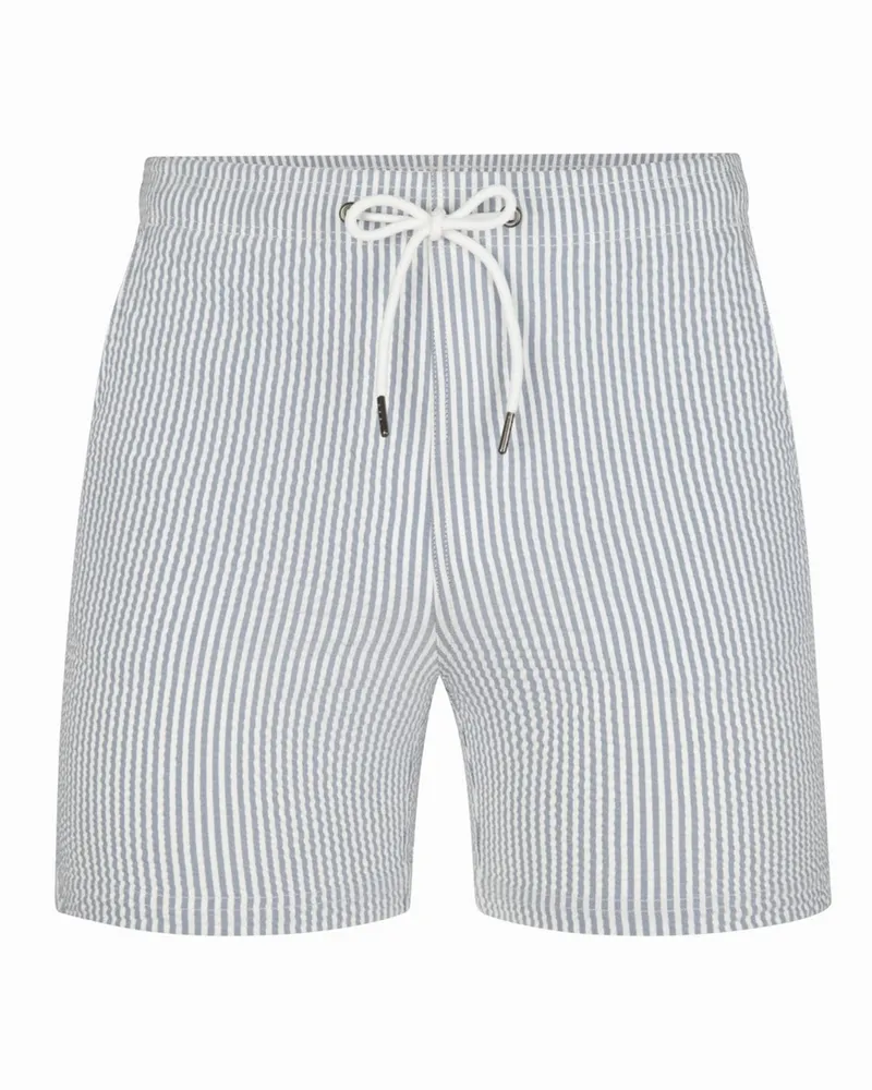Profuomo Seersucker Badehose aus einem Baumwoll-Stretch-Mix mit Streifen in Blau
