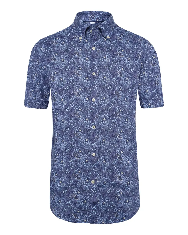 Tom Rusborg Sommerliches Leinenkurzarmhemd mit Paisley-Muster in Blau