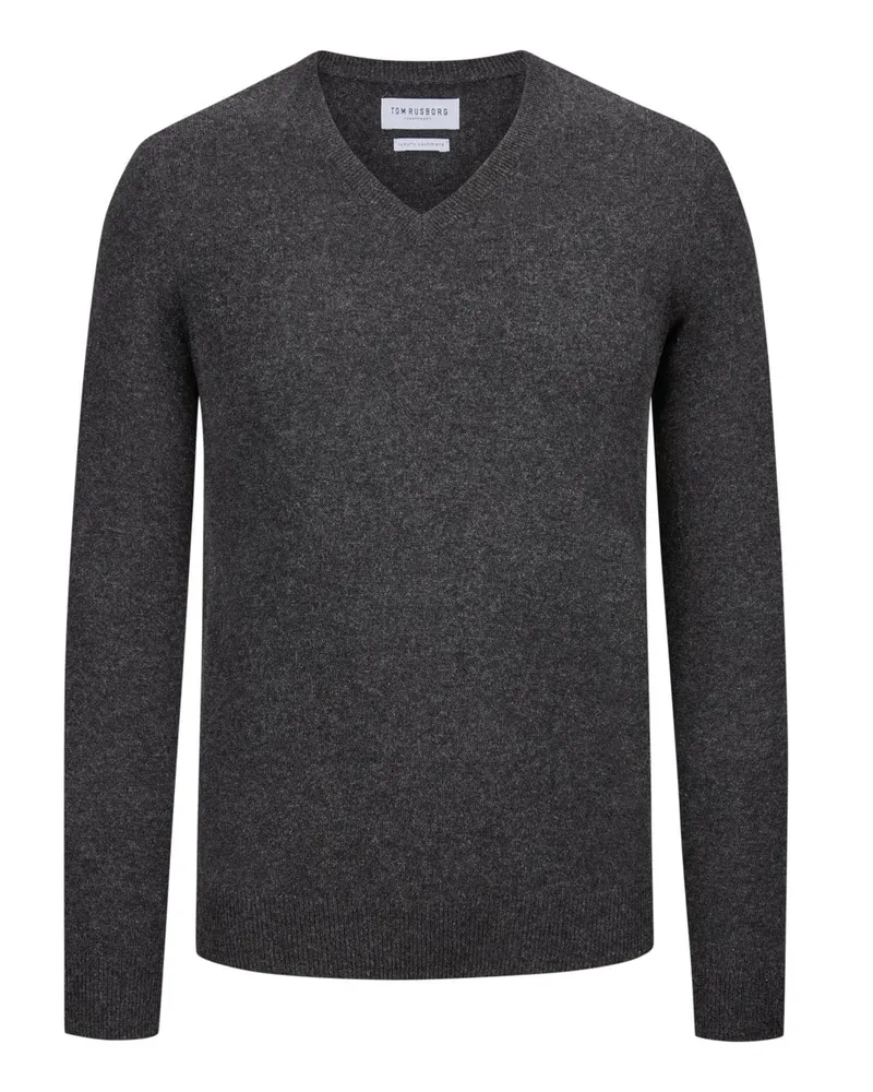 Tom Rusborg Leichter Kaschmirpullover mit V-Ausschnitt in Anthrazit