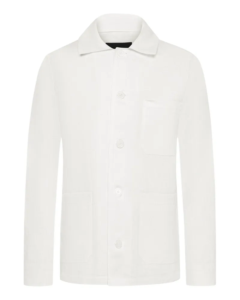 HUGO BOSS Leichtes Leinen-Overshirt mit aufgesetzten Taschen in Offwhite