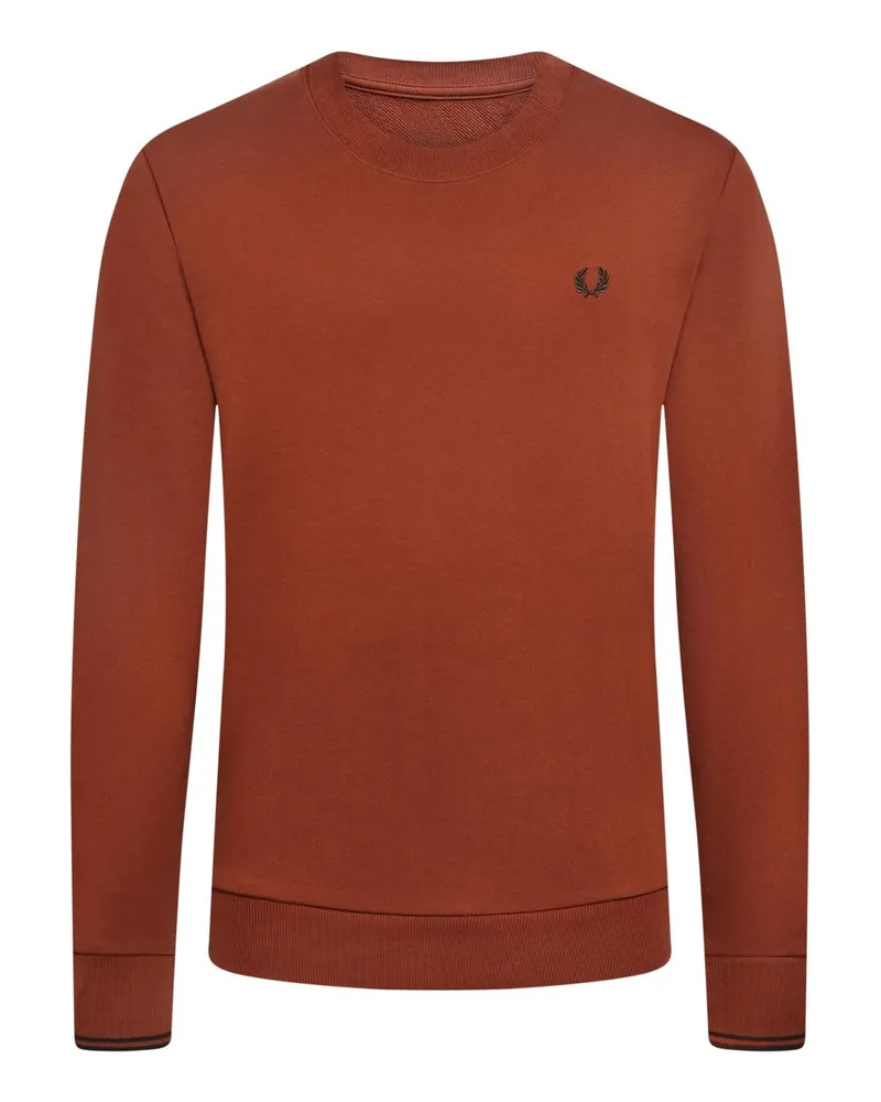 Fred Perry Sweatshirt mit Kontrastbündchen und Lorbeerkranz-Stickerei in Orange