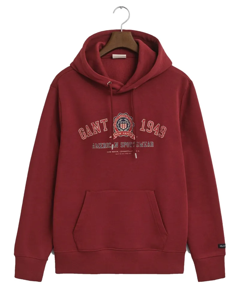 Gant Softer Hoodie mit Label-Schriftzug in Bordeaux