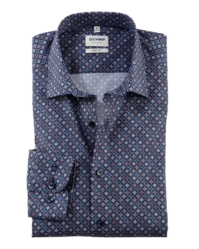 Olymp Level Five, Body Fit, Hemd mit floralem Print und extralangem Arm in Marine