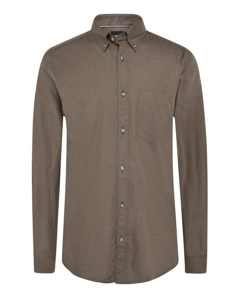 HUGO BOSS Unifarbenes Flanellhemd mit Button Down-Kragen, Regular in Braun