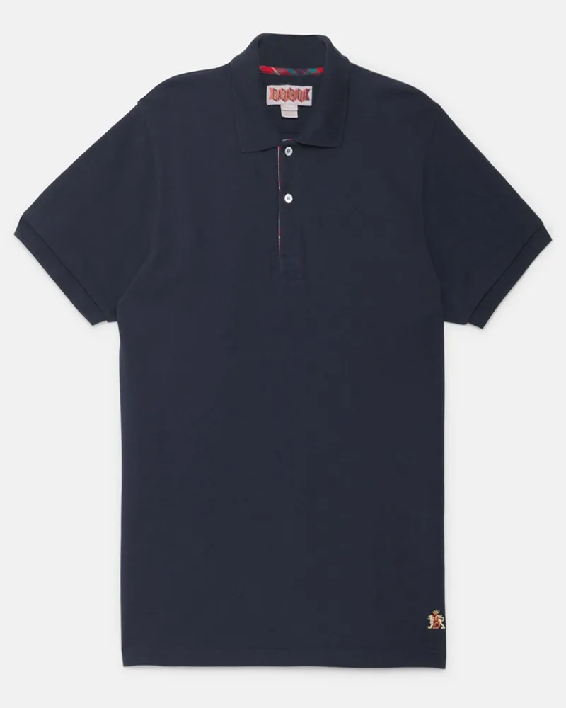 Baracuta Unifarbenes Piqué-Poloshirt aus Baumwolle in Marine