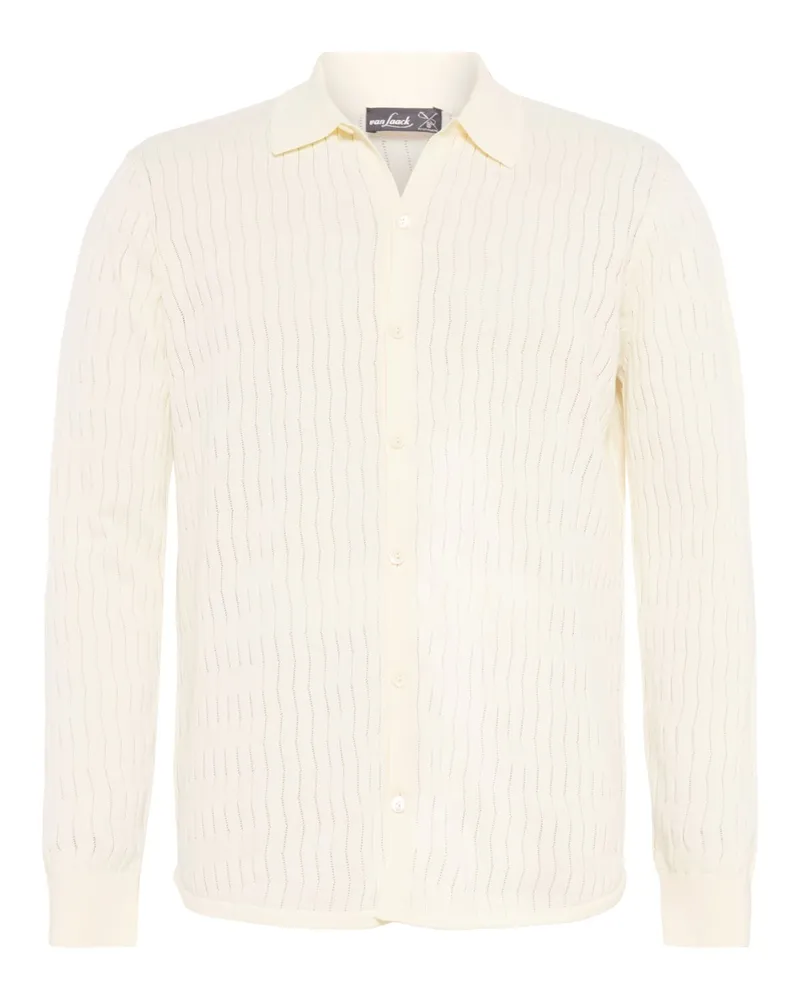 van Laack Strickhemd aus Baumwolle mit Zickzackwebmuster in Offwhite