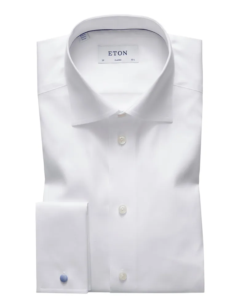 Eton Unifarbenes Hemd  mit Zierknopf, Classic Fit in Weiß