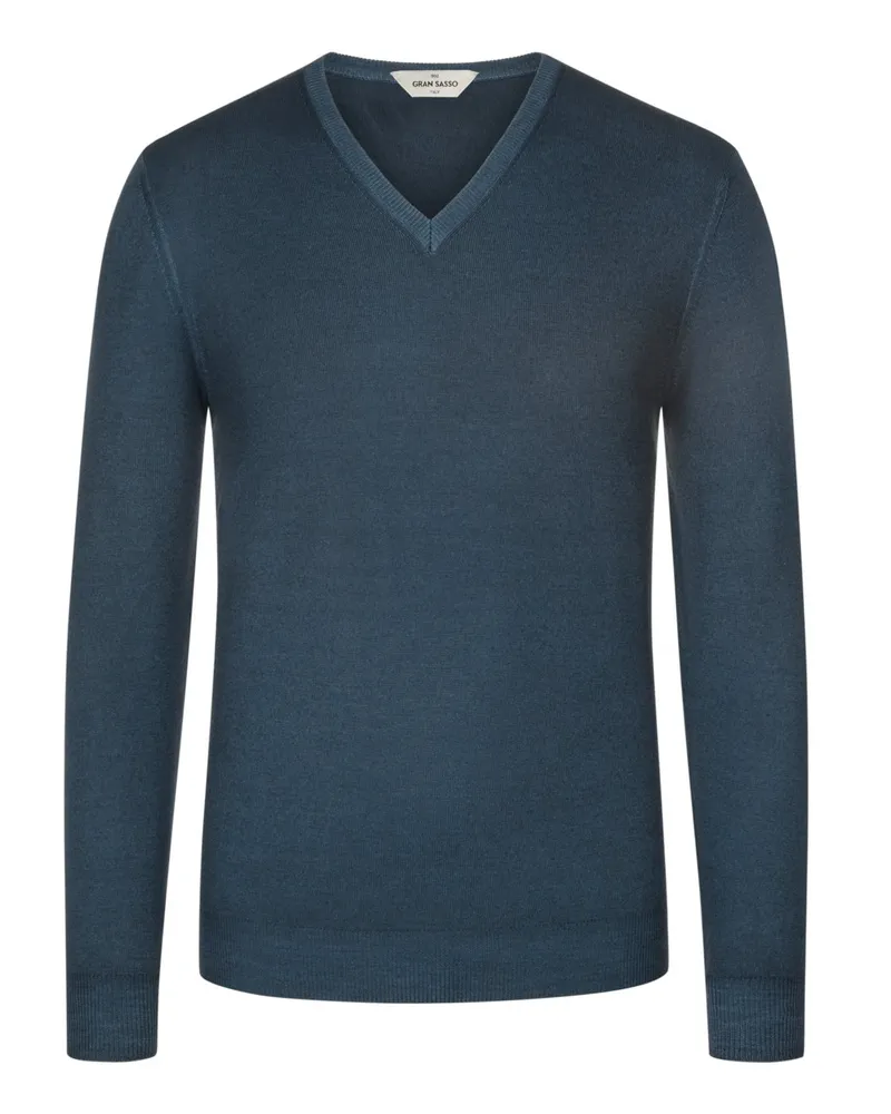 Gran Sasso Leichter Pullover mit V-Ausschnitt in Washed-Optik Blau