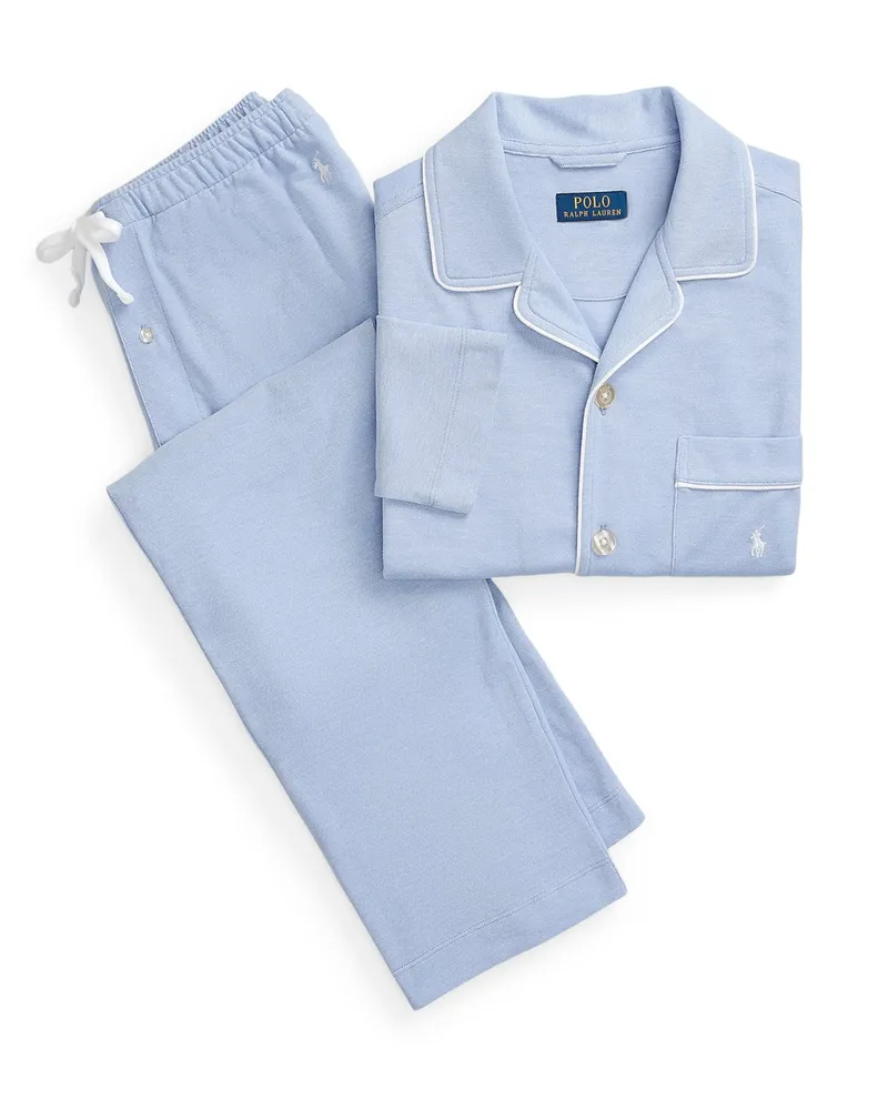 Ralph Lauren Pyjama aus feinem Baumwoll-Piqué in Hellblau