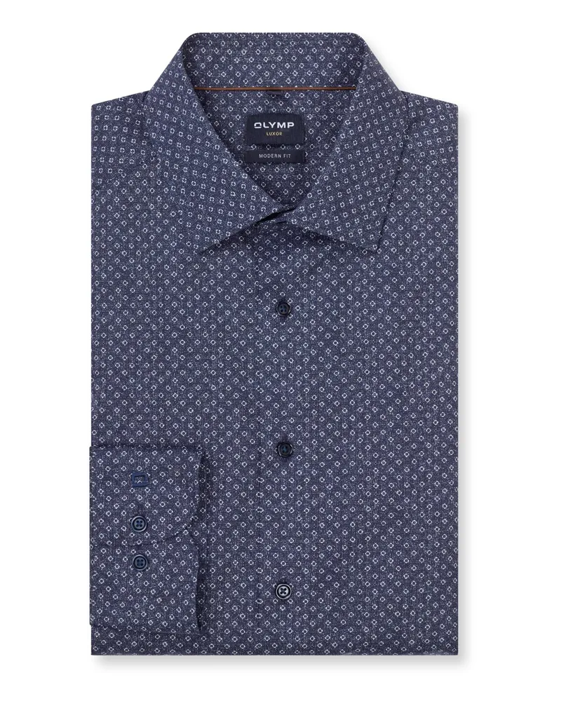 Olymp Luxor, Modern Fit, Bügelfreies Baumwollhemd mit Print in Marine