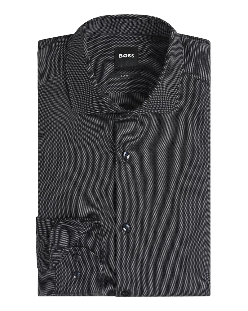HUGO BOSS Vollzwirn-Hemd mit Haifischkragen und Kleinmuster, Slim Fit in Marine
