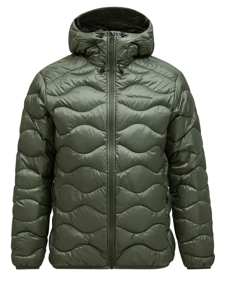 Peak Performance Gesteppte Leichtdaunenjacke mit Kapuze und Label-Schriftzug in Grün