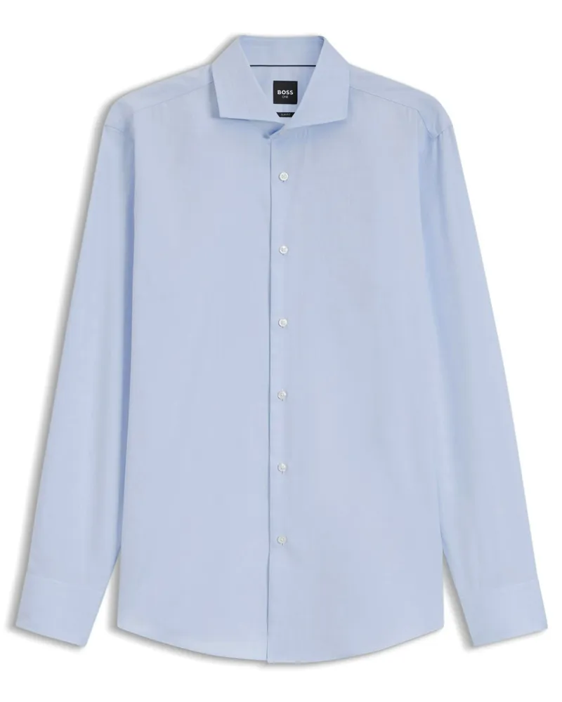 HUGO BOSS Unifarbenes Hemd Lyocell-Anteil und Haifischkragen, Slim Fit in Hellblau