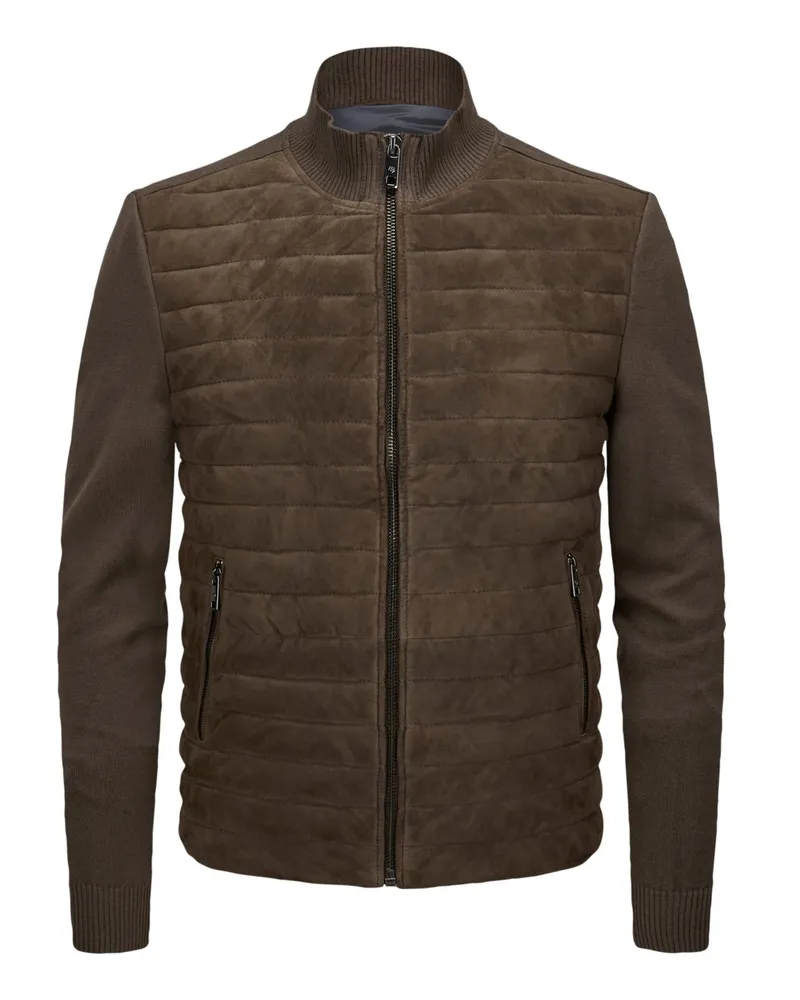 Milestone Gestepptes Hybrid-Blouson aus Ziegenvelours und Strick in Dunkelbraun