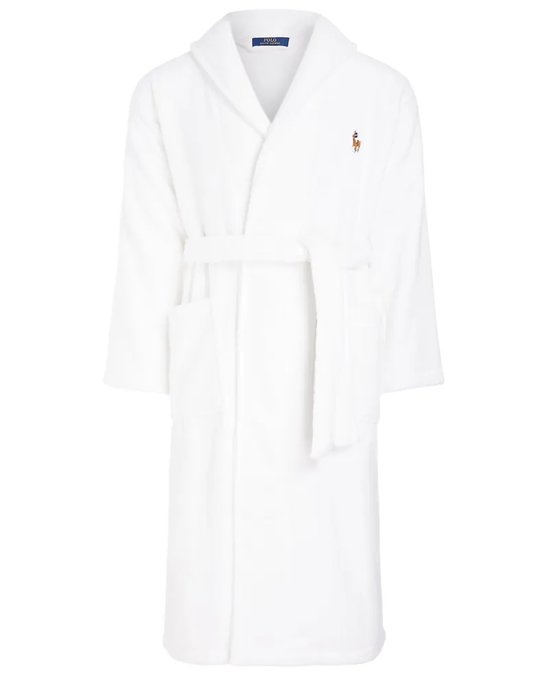 Ralph Lauren Bademantel in Frottee-Qualität mit Poloreiter-Stickerei in Weiß