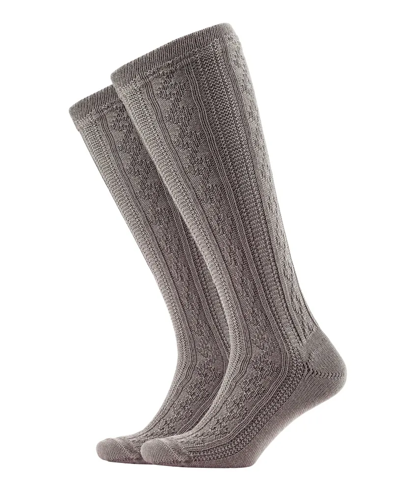 Lusana Trachtenstrümpfe mit Zopfmuster in Beige