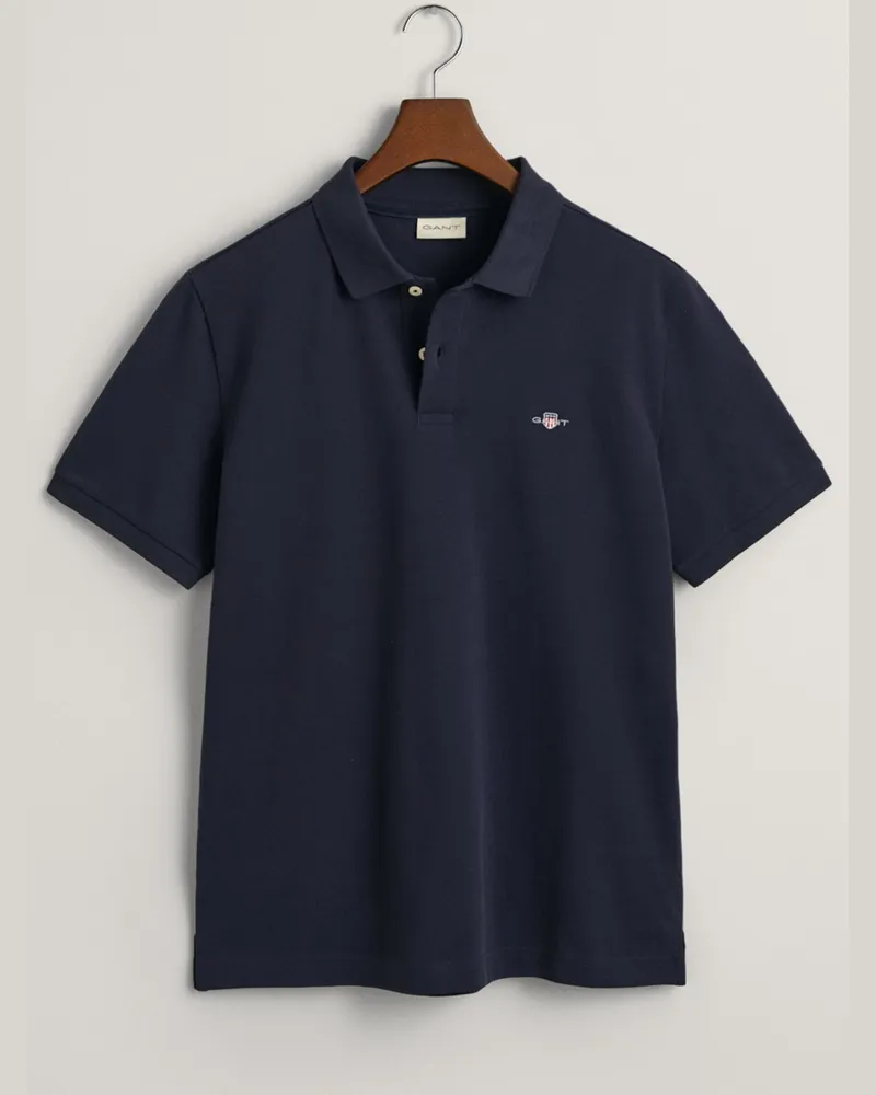 Gant Unifarbenes Piqué-Poloshirt aus Baumwolle mit Flag-Stickerei in Marine
