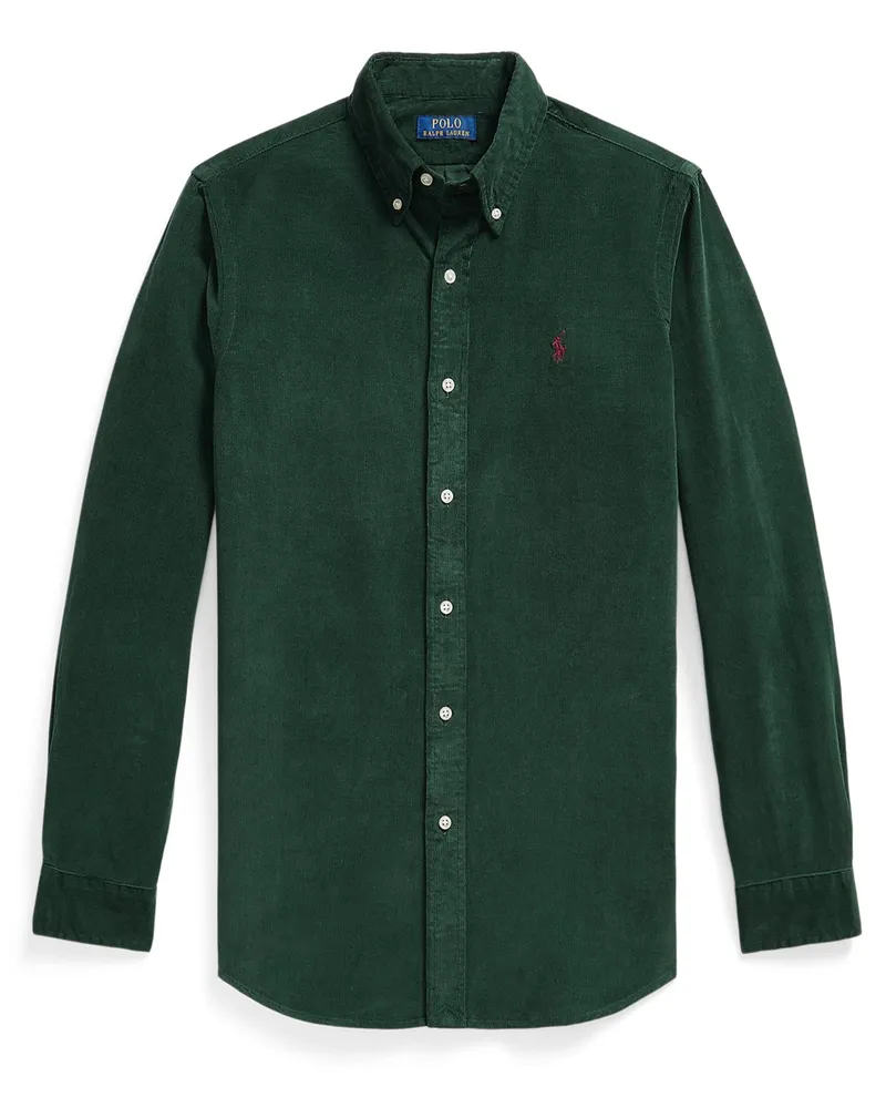 Ralph Lauren Custom Fit Cordhemd mit Poloreiter-Stickerei in Grün