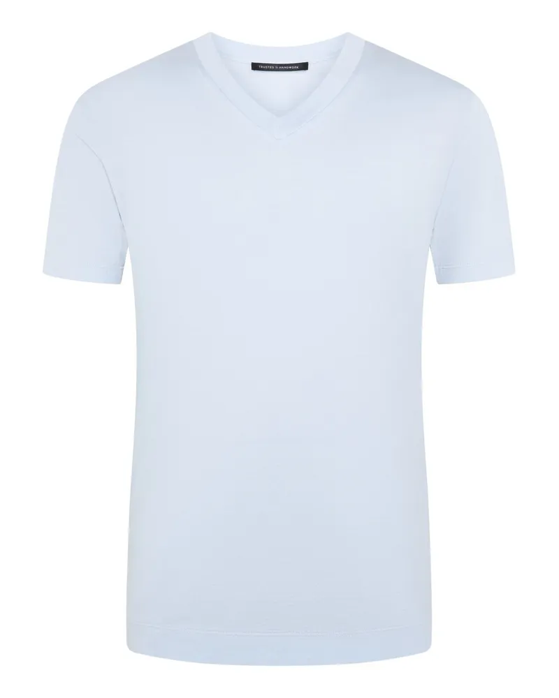 Trusted Handwork Unifarbenes T-Shirt aus Pima-Baumwolle mit V-Ausschnitt in Blau