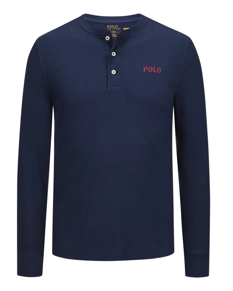 Ralph Lauren Longsleeve in Waffelstruktur mit Poloreiter-Stickerei in Marine
