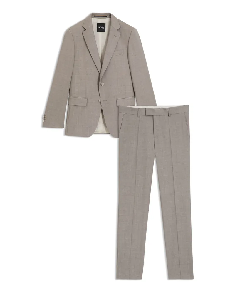 HUGO BOSS Melierter Anzug aus Schurwolle, Slim Fit in Beige