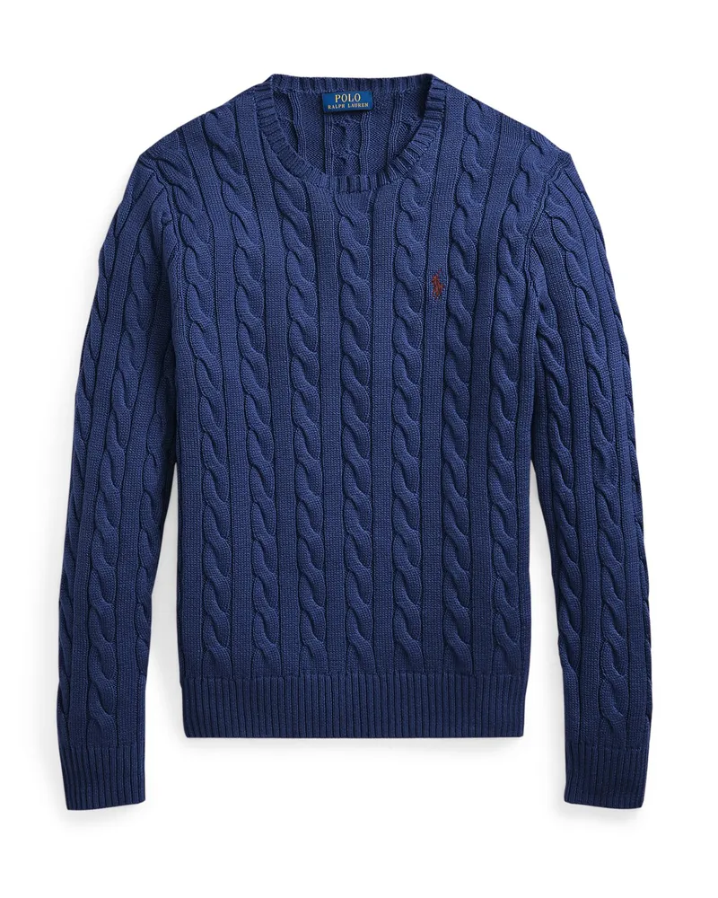 Ralph Lauren Pullover aus Baumwolle mit Zopfstrickmuster und Logo-Stickerei in Marine