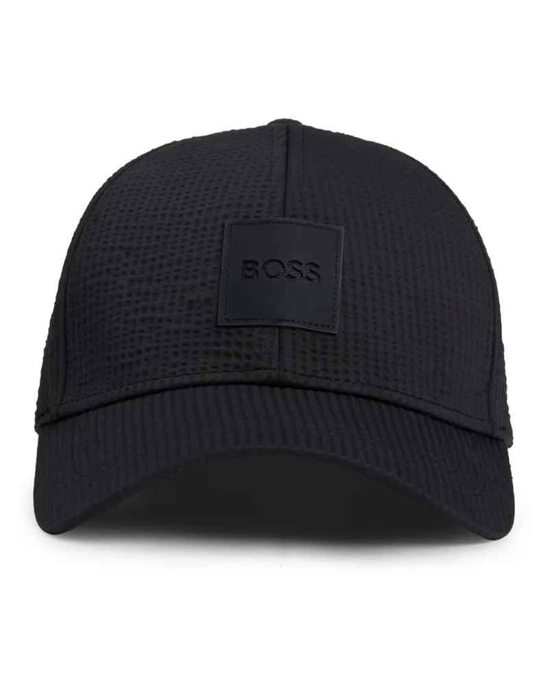 HUGO BOSS Cap in Seersucker-Qualität mit Stretch und Label-Aufnäher in Schwarz