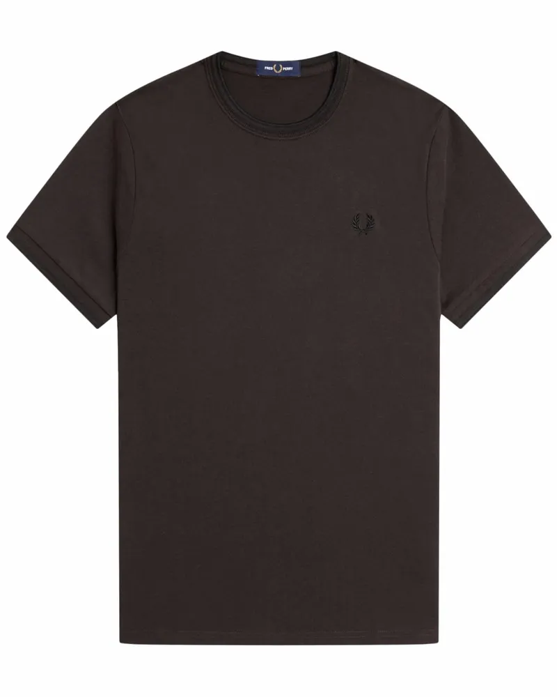 Fred Perry T-Shirt aus Baumwolle mit Logo-Stickerei und Kontrastbündchen in Braun