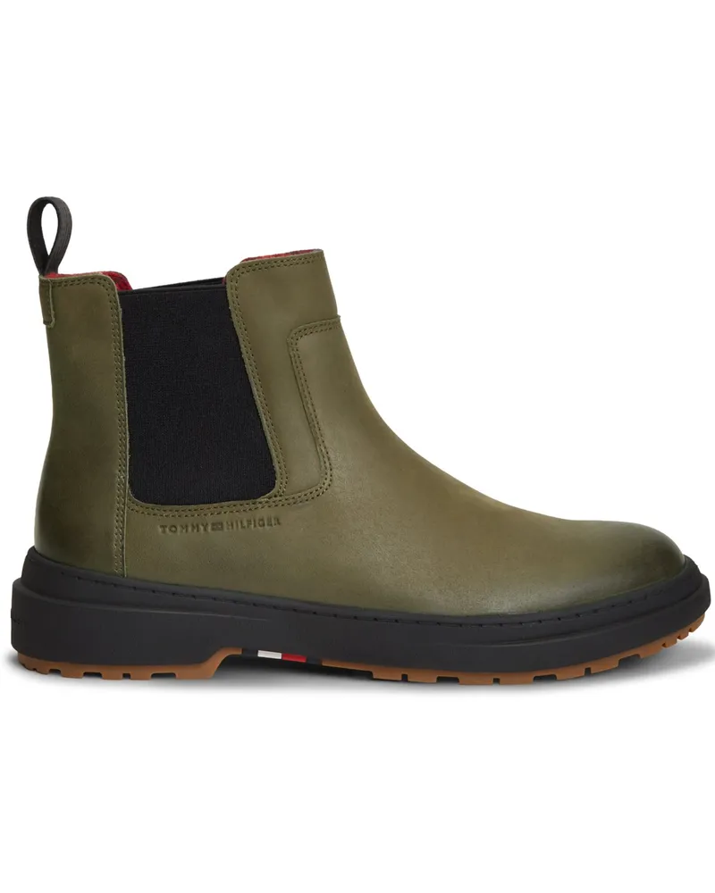 Tommy Hilfiger Gefütterte Outdoor-Chelsea-Boots aus Glattleder in Oliv