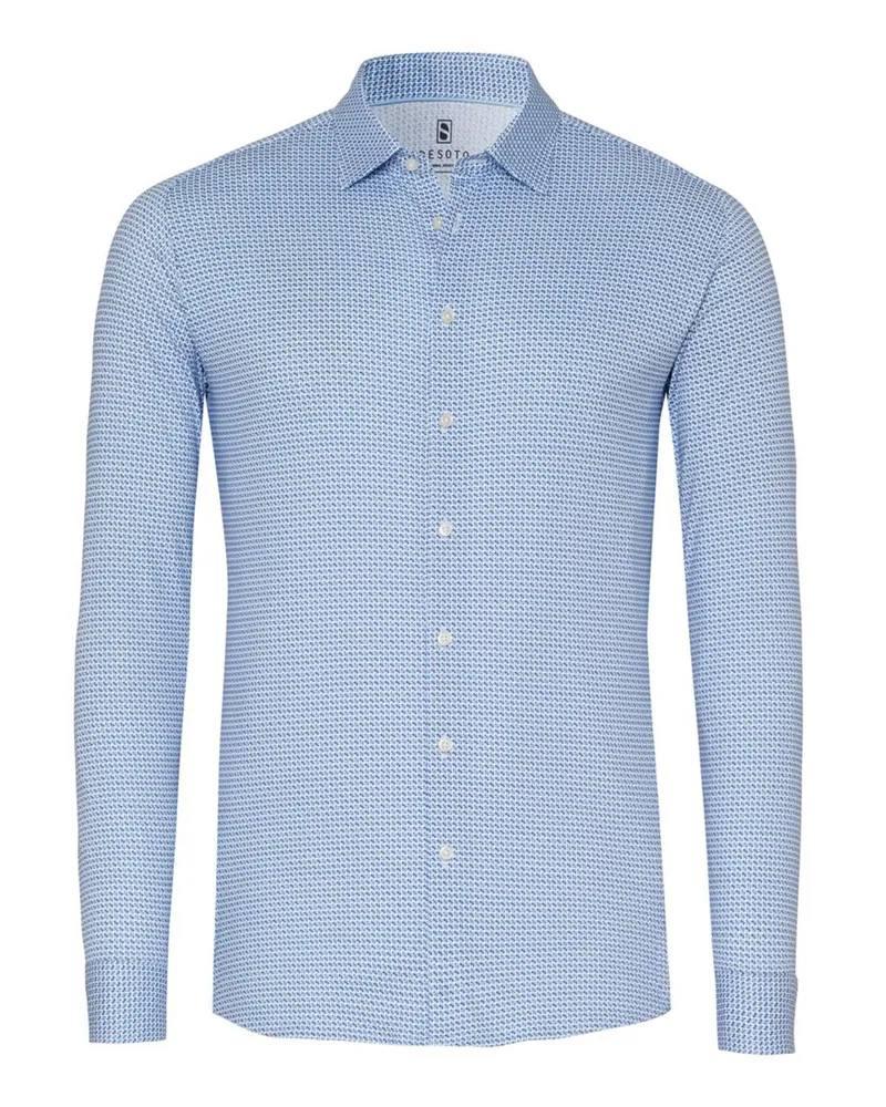 DESOTO Gemustertes Jerseyhemd mit Kentkragen in Hellblau