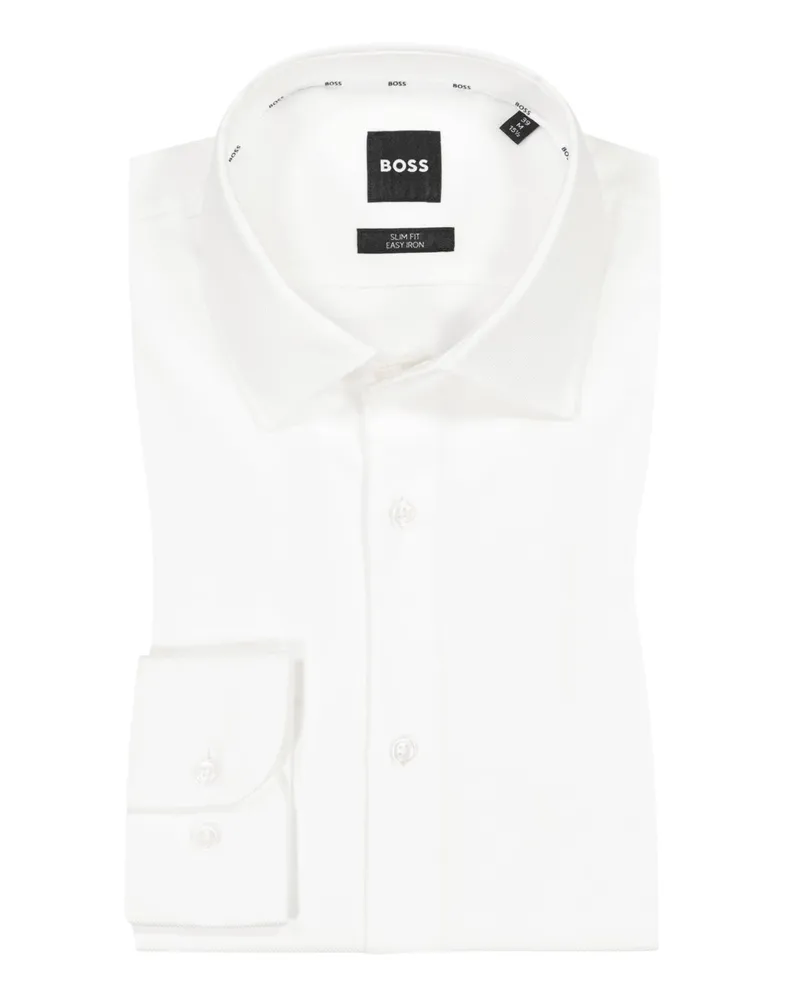 HUGO BOSS Hemd in diagonaler Struktur, Slim Fit in Weiß