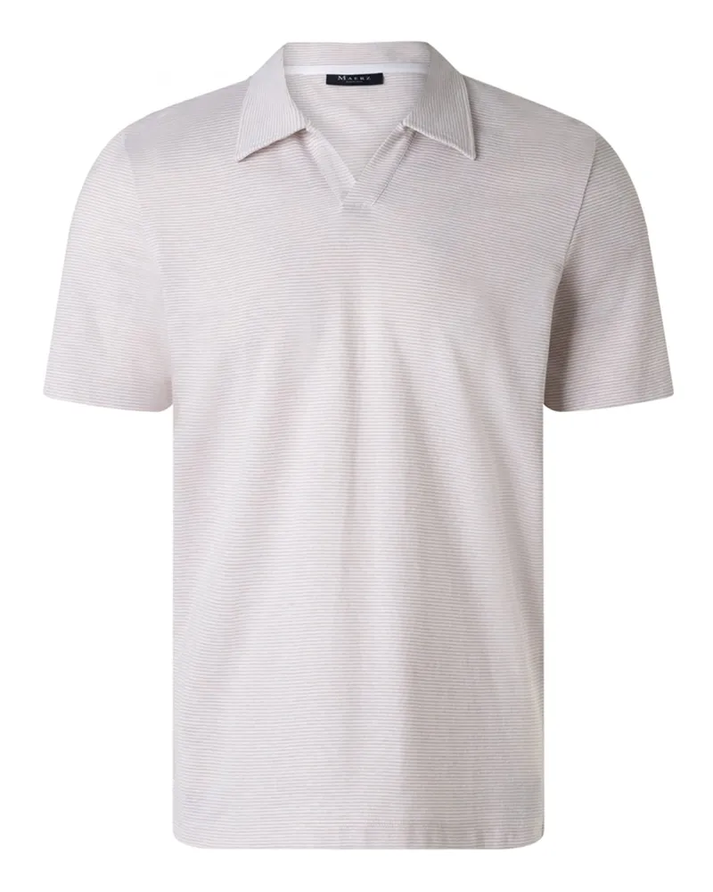 Maerz Leichtes Piqué-Poloshirt mit feinem Ringelstreifen und Leinenanteil in Beige