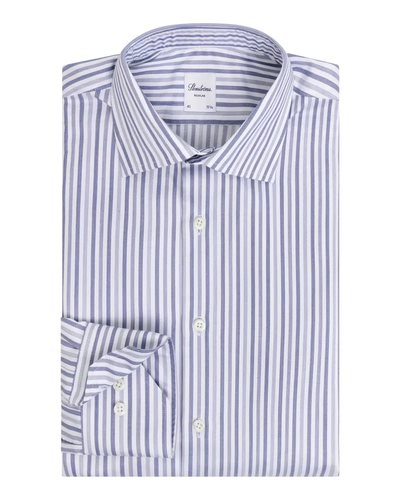Stenströms Gestreiftes Hemd aus Twofold Super Cotton, Regular Fit in Marine