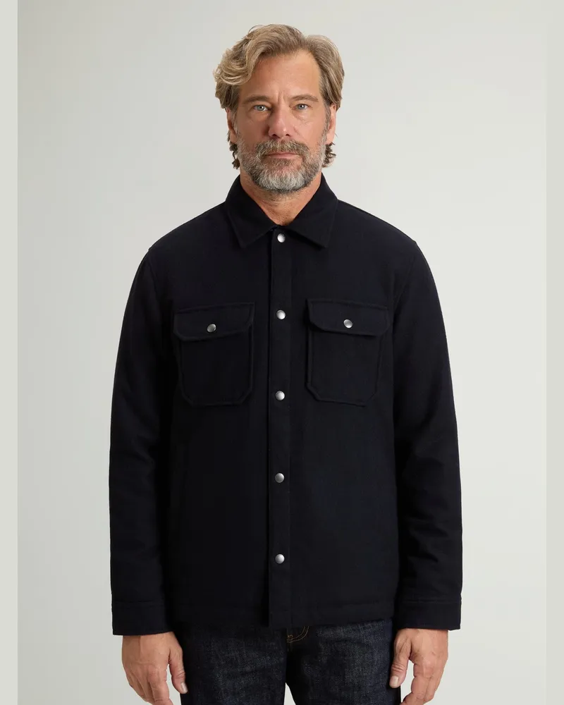 Woolrich Daunengefülltes Overshirt Alaskan aus italienischer Melton-Wollmischung in Marine