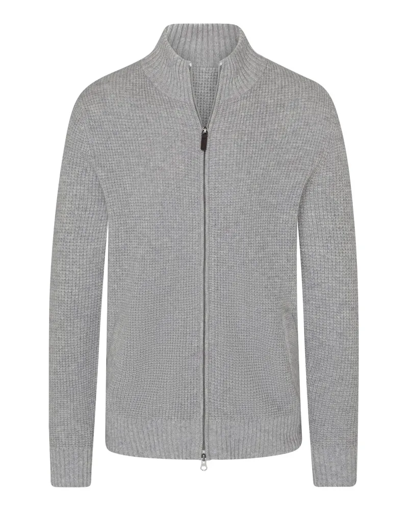 Tom Rusborg Strickjacke aus Kaschmir in Waffelstrick mit Zip in Silber