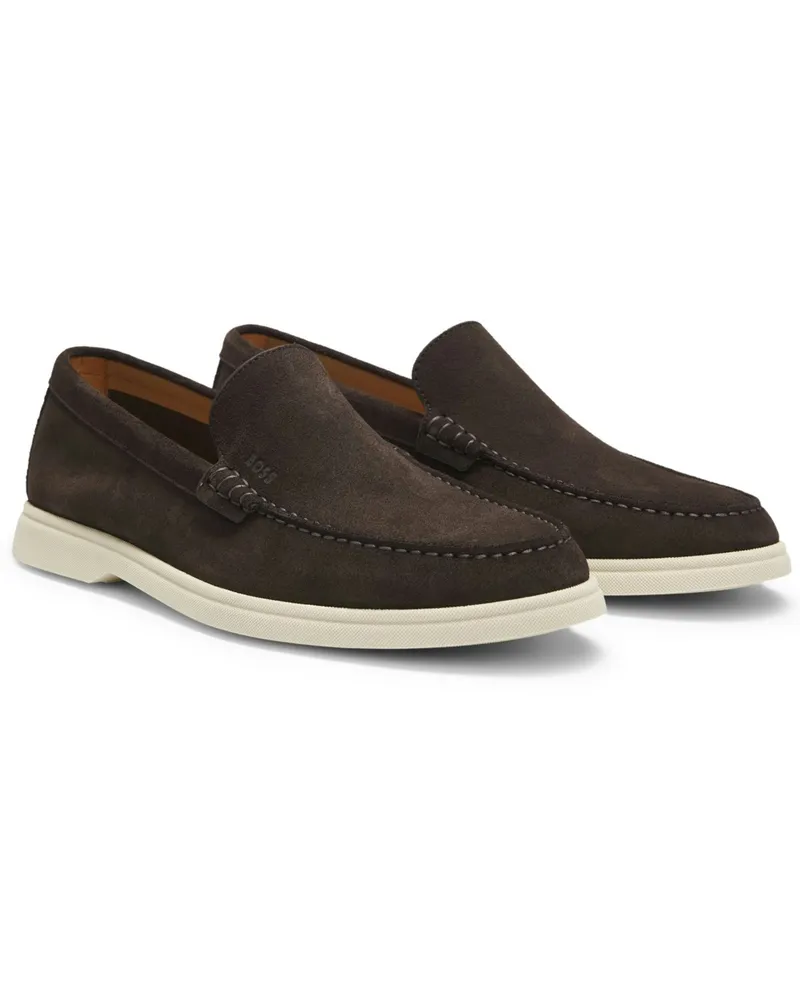 HUGO BOSS Sportlicher Loafer aus Veloursleder mit Label-Prägung in Dunkelbraun