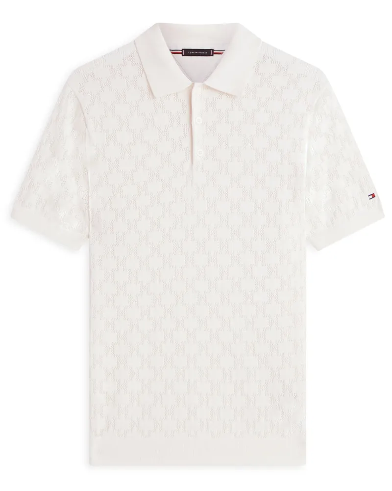 Tommy Hilfiger Strick-Poloshirt aus Baumwolle mit Logo-Stickerei in Offwhite
